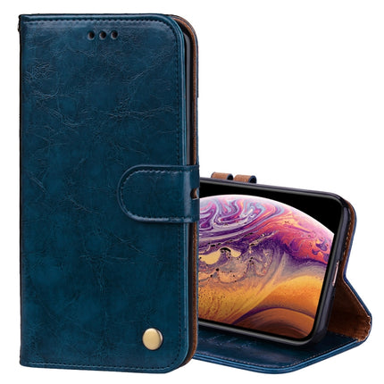 Business Style Oil Wax Texture Horizontal Flip Leather Case for iPhone XS Max, with Holder & Card Slots & Wallet (Blue)-garmade.com