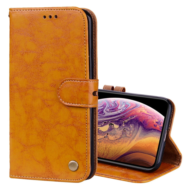 Business Style Oil Wax Texture Horizontal Flip Leather Case for iPhone XS Max, with Holder & Card Slots & Wallet (Yellow)-garmade.com