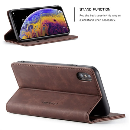 CaseMe-013 Multifunctional Retro Frosted Horizontal Flip Leather Case for iPhone XS Max, with Card Slot & Holder & Wallet(Coffee)-garmade.com