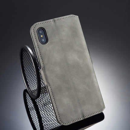 DG.MING Retro Oil Side Horizontal Flip Case for iPhone XS Max, with Holder & Card Slots & Wallet (Grey)-garmade.com