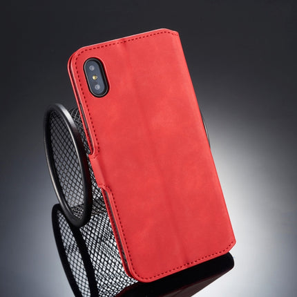 DG.MING Retro Oil Side Horizontal Flip Case for iPhone XS Max, with Holder & Card Slots & Wallet (Red)-garmade.com
