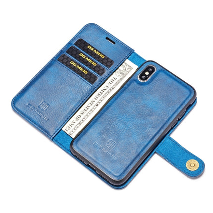 DG.MING Crazy Horse Texture Flip Detachable Magnetic Leather Case for iPhone XS Max, with Holder & Card Slots & Wallet (Blue)-garmade.com
