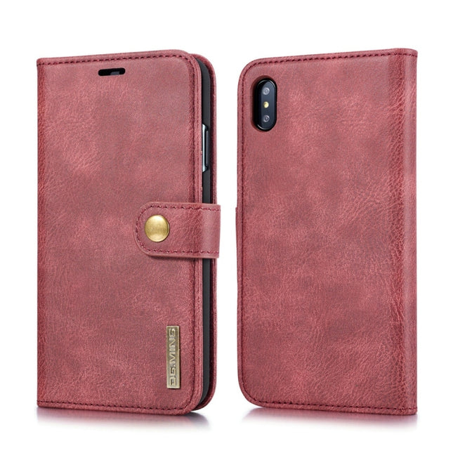 DG.MING Crazy Horse Texture Flip Detachable Magnetic Leather Case for iPhone XS Max, with Holder & Card Slots & Wallet (Red)-garmade.com