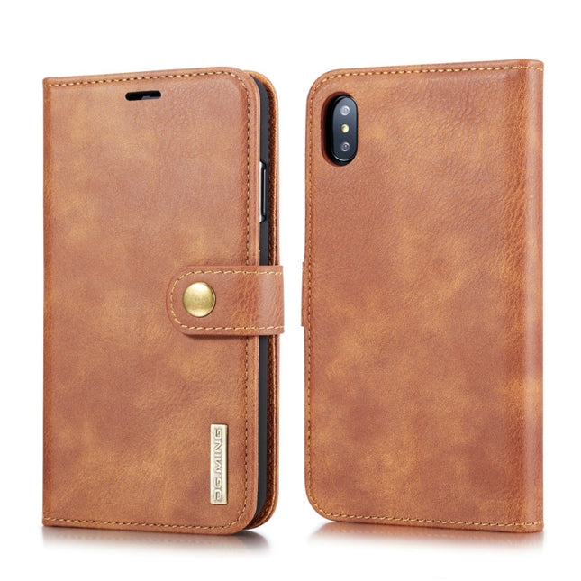 DG.MING Crazy Horse Texture Flip Detachable Magnetic Leather Case for iPhone XS Max, with Holder & Card Slots & Wallet (Brown)-garmade.com