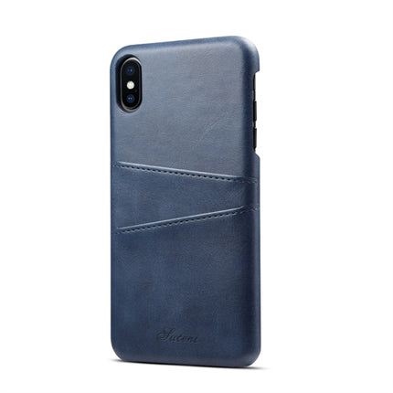 Suteni Calf Texture Protective Case for iPhone XS Max, with Card Slots (Blue)-garmade.com