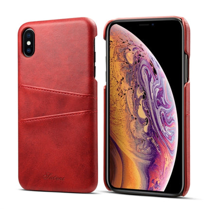 Suteni Calf Texture Protective Case for iPhone XS Max, with Card Slots (Red)-garmade.com