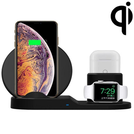 N30 3 in 1 Fast Wireless Charger Holder for Qi Standard Smartphones & iWatch & AirPods(Black)-garmade.com