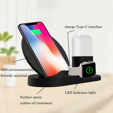N30 3 in 1 Fast Wireless Charger Holder for Qi Standard Smartphones & iWatch & AirPods(White)-garmade.com
