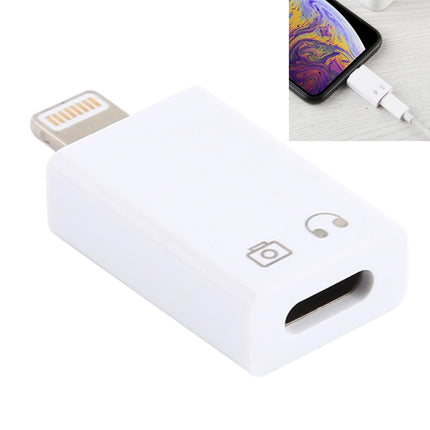 8 Pin Male to USB-C / Type-C Female Charging and Listening Song Audio Adapter Earphone Adapter, Support Data Transmission & Take Pictures (White)-garmade.com