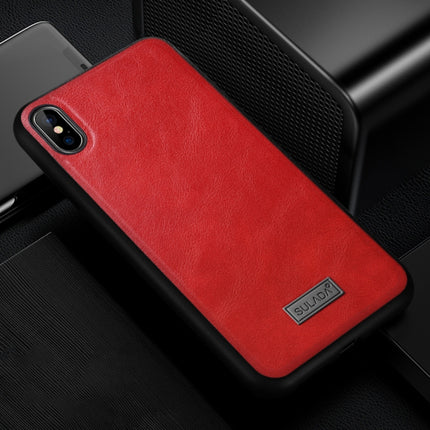 SULADA Shockproof TPU + Handmade Leather Case for iPhone XS Max (Red)-garmade.com