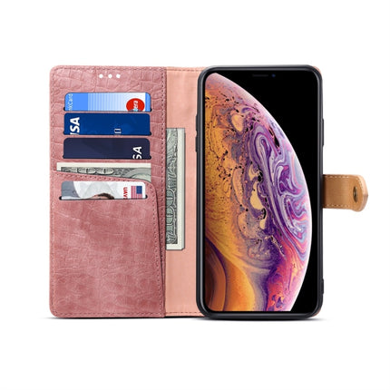 Splicing Color Crocodile Texture PU Horizontal Flip Leather Case for iPhone XS Max, with Wallet & Holder & Card Slots & Lanyard (Pink)-garmade.com