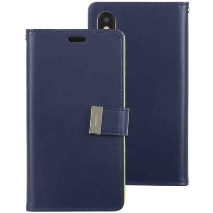 GOOSPERY RICH DIARY Crazy Horse Texture Horizontal Flip Leather Case for iPhone XS Max, with Card Slots & Wallet (Dark Blue)-garmade.com