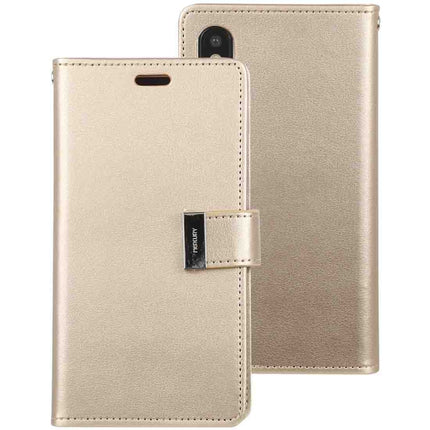GOOSPERY RICH DIARY Crazy Horse Texture Horizontal Flip Leather Case for iPhone XS Max, with Card Slots & Wallet (Gold)-garmade.com