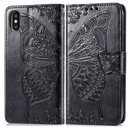 Butterfly Love Flowers Embossing Horizontal Flip Leather Case for iPhone XS Max, with Holder & Card Slots & Wallet & Lanyard(Black)-garmade.com