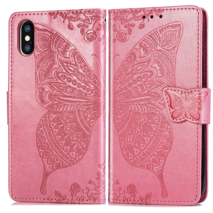 Butterfly Love Flowers Embossing Horizontal Flip Leather Case for iPhone XS Max, with Holder & Card Slots & Wallet & Lanyard (Pink)-garmade.com