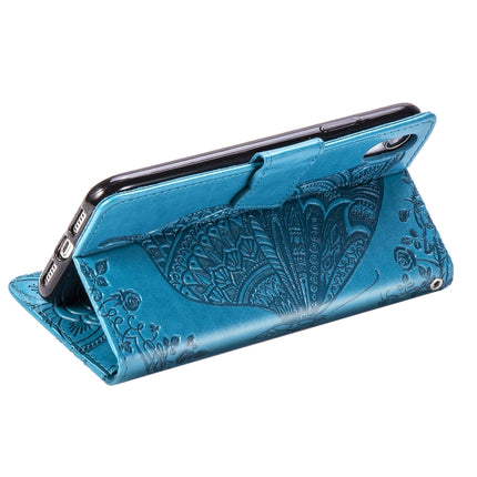 Butterfly Love Flowers Embossing Horizontal Flip Leather Case for iPhone XS Max, with Holder & Card Slots & Wallet & Lanyard (Blue)-garmade.com