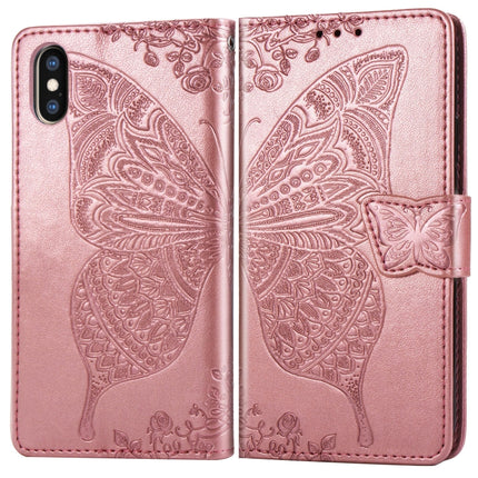 Butterfly Love Flowers Embossing Horizontal Flip Leather Case for iPhone XS Max, with Holder & Card Slots & Wallet & Lanyard (Rose Gold)-garmade.com
