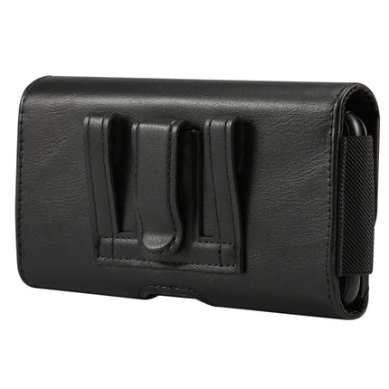 Lambskin Elastic Band Men 5.7-6.0 Inch Mobile Phone Universal Hanging Waist Leather Case with Card Slot (Black)-garmade.com