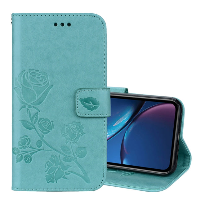Rose Embossed Horizontal Flip PU Leather Case for iPhone XR, with Holder & Card Slots & Wallet (Green)-garmade.com