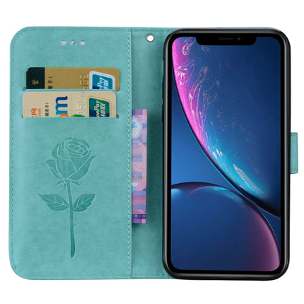 Rose Embossed Horizontal Flip PU Leather Case for iPhone XR, with Holder & Card Slots & Wallet (Green)-garmade.com