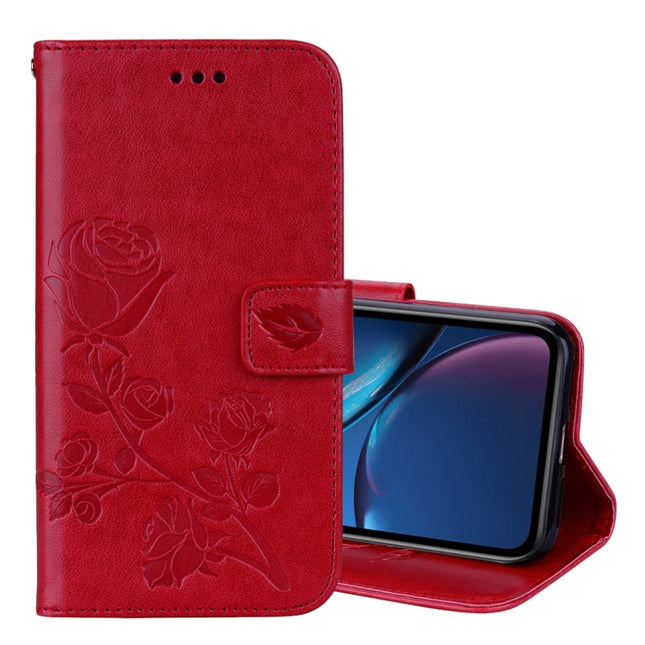 Rose Embossed Horizontal Flip PU Leather Case for iPhone XR, with Holder & Card Slots & Wallet (Red)-garmade.com