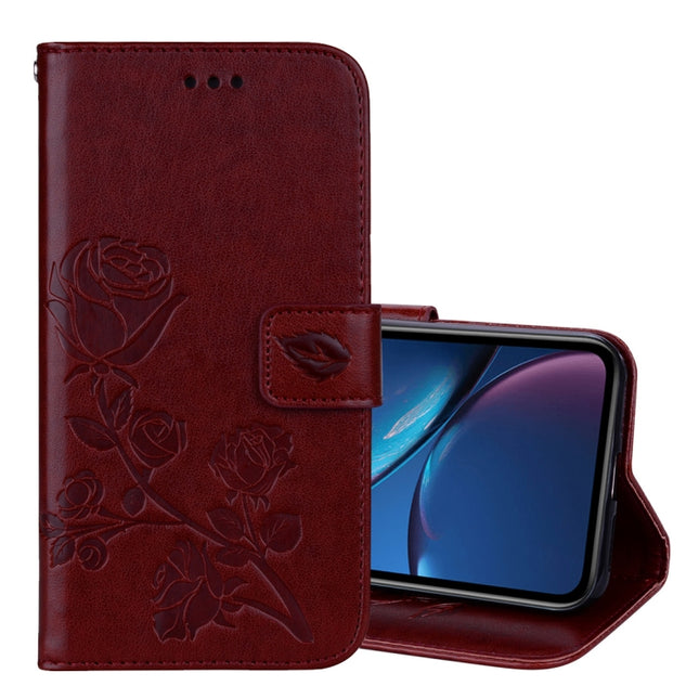 Rose Embossed Horizontal Flip PU Leather Case for iPhone XR, with Holder & Card Slots & Wallet (Brown)-garmade.com