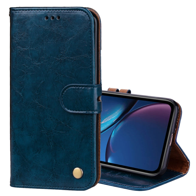 Business Style Oil Wax Texture Horizontal Flip Leather Case for iPhone XR, with Holder & Card Slots & Wallet (Blue)-garmade.com