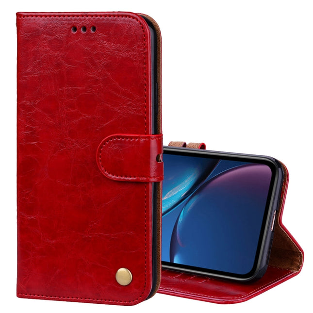 Business Style Oil Wax Texture Horizontal Flip Leather Case for iPhone XR, with Holder & Card Slots & Wallet (Red)-garmade.com