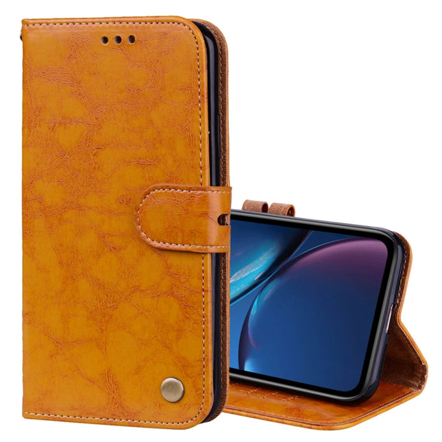 Business Style Oil Wax Texture Horizontal Flip Leather Case for iPhone XR, with Holder & Card Slots & Wallet (Yellow)-garmade.com