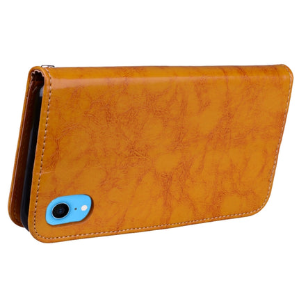 Business Style Oil Wax Texture Horizontal Flip Leather Case for iPhone XR, with Holder & Card Slots & Wallet (Yellow)-garmade.com