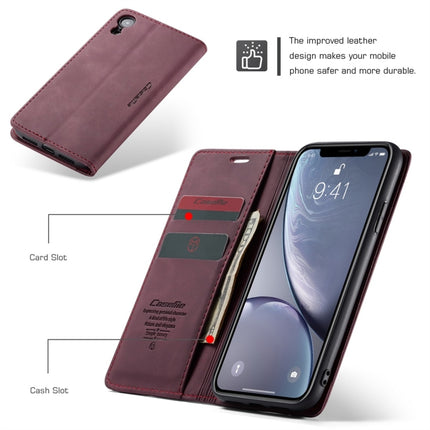 CaseMe-013 Multifunctional Retro Frosted Horizontal Flip Leather Case for iPhone XR, with Card Slot & Holder & Wallet(Wine Red)-garmade.com