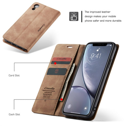 CaseMe-013 Multifunctional Retro Frosted Horizontal Flip Leather Case for iPhone XR, with Card Slot & Holder & Wallet(Brown)-garmade.com
