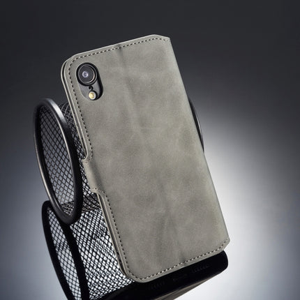 DG.MING Retro Oil Side Horizontal Flip Case for iPhone XR, with Holder & Card Slots & Wallet (Grey)-garmade.com
