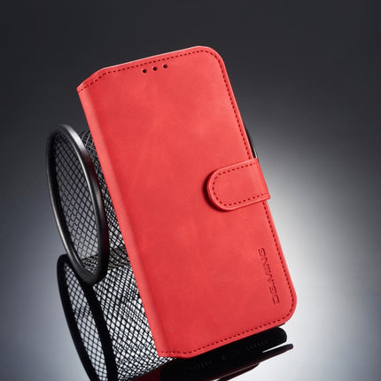 DG.MING Retro Oil Side Horizontal Flip Case for iPhone XR, with Holder & Card Slots & Wallet (Red)-garmade.com