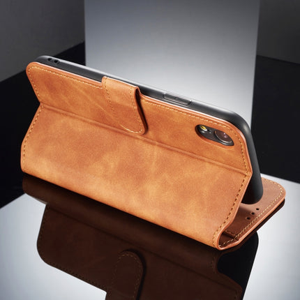 DG.MING Retro Oil Side Horizontal Flip Case for iPhone XR, with Holder & Card Slots & Wallet (Brown)-garmade.com