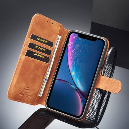 DG.MING Retro Oil Side Horizontal Flip Case for iPhone XR, with Holder & Card Slots & Wallet (Brown)-garmade.com