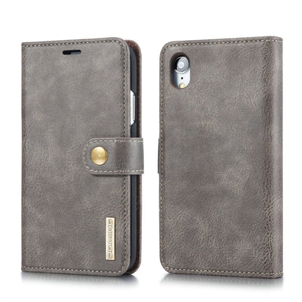 DG.MING Crazy Horse Texture Flip Detachable Magnetic Leather Case for iPhone XR, with Holder & Card Slots & Wallet (Grey)-garmade.com