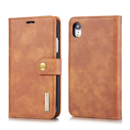 DG.MING Crazy Horse Texture Flip Detachable Magnetic Leather Case for iPhone XR, with Holder & Card Slots & Wallet (Brown)-garmade.com