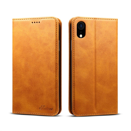 Suteni Calf Texture Horizontal Flip Leather Case for iPhone XR, with Holder & Card Slots & Wallet(Brown)-garmade.com