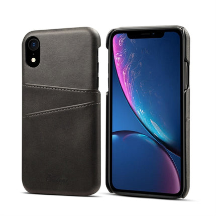 Suteni Calf Texture Protective Case for iPhone XR, with Card Slots (Black)-garmade.com