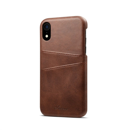 Suteni Calf Texture Protective Case for iPhone XR, with Card Slots (Coffee)-garmade.com