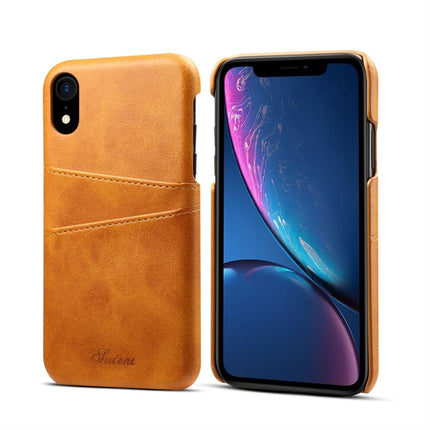Suteni Calf Texture Protective Case for iPhone XR, with Card Slots (Brown)-garmade.com