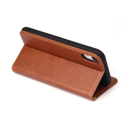 Dermis Texture PU Horizontal Flip Leather Case for iPhone XR, with Holder & Card Slots & Wallet(Brown)-garmade.com
