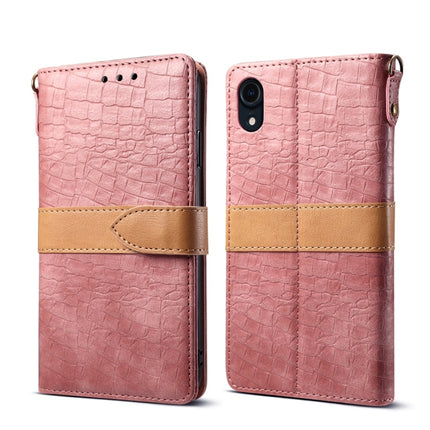 Splicing Color Crocodile Texture PU Horizontal Flip Leather Case for iPhone XR, with Wallet & Holder & Card Slots & Lanyard (Pink)-garmade.com