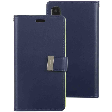 GOOSPERY RICH DIARY Crazy Horse Texture Horizontal Flip Leather Case for iPhone XR, with Card Slots & Wallet (Dark Blue)-garmade.com