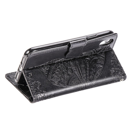 Butterfly Love Flowers Embossing Horizontal Flip Leather Case for iPhone XR, with Holder & Card Slots & Wallet & Lanyard (Black)-garmade.com