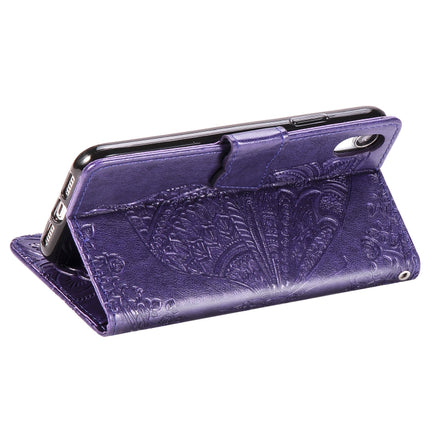 Butterfly Love Flowers Embossing Horizontal Flip Leather Case for iPhone XR, with Holder & Card Slots & Wallet & Lanyard (Dark Purple)-garmade.com