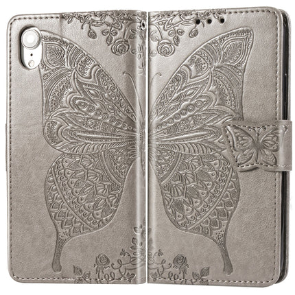 Butterfly Love Flowers Embossing Horizontal Flip Leather Case for iPhone XR, with Holder & Card Slots & Wallet & Lanyard (Grey)-garmade.com