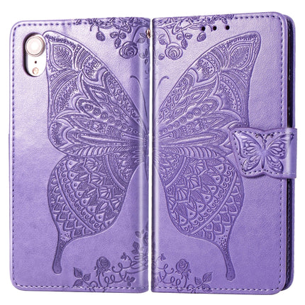 Butterfly Love Flowers Embossing Horizontal Flip Leather Case for iPhone XR, with Holder & Card Slots & Wallet & Lanyard(Light Purple)-garmade.com