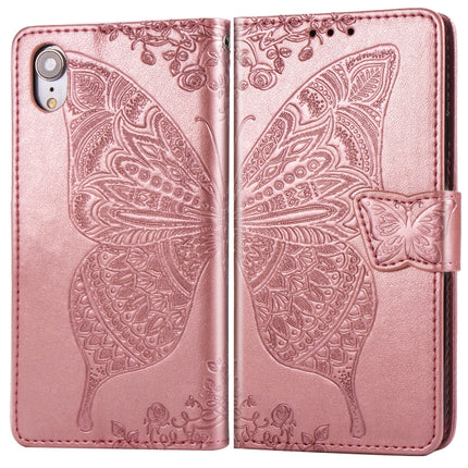 Butterfly Love Flowers Embossing Horizontal Flip Leather Case for iPhone XR, with Holder & Card Slots & Wallet & Lanyard (Rose Gold)-garmade.com